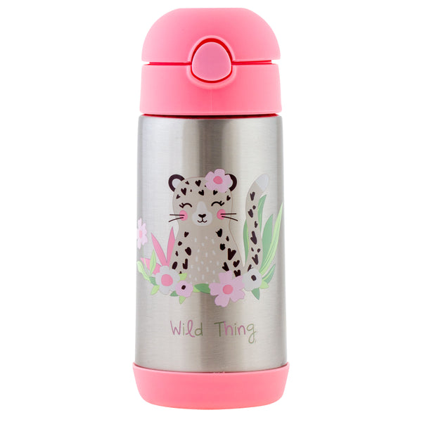 Leopard double wall stainless steel bottle front view