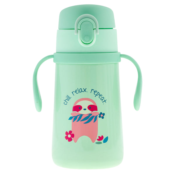 Sloth double wall stainless steel bottle with handles front view