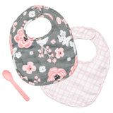 Charcoal flower muslin bib set