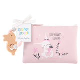 Bunny silicone teether with pouch packaged view
