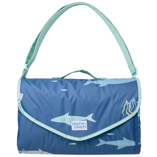 Shark wipeable play blanket folded front view