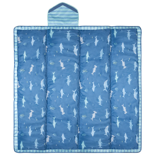Shark wipeable play blanket open front view