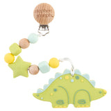 Dino silicone teether with pacifier clip