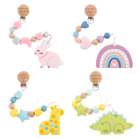 Silicone teethers with pacifier clip assortment variables view