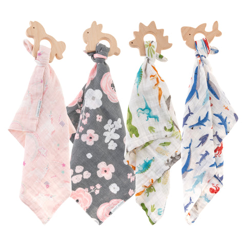 Muslin lovie with teether assortment variables view