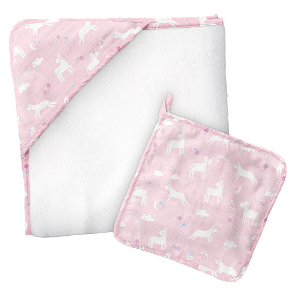 Unicorn muslin towel with washcloth