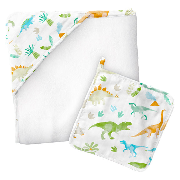 Dino muslin towel with washcloth