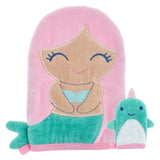 Mermaid bath with finger puppet.