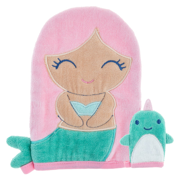 Mermaid bath with finger puppet.
