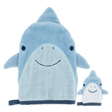 Shark bath mitts with finger puppet.