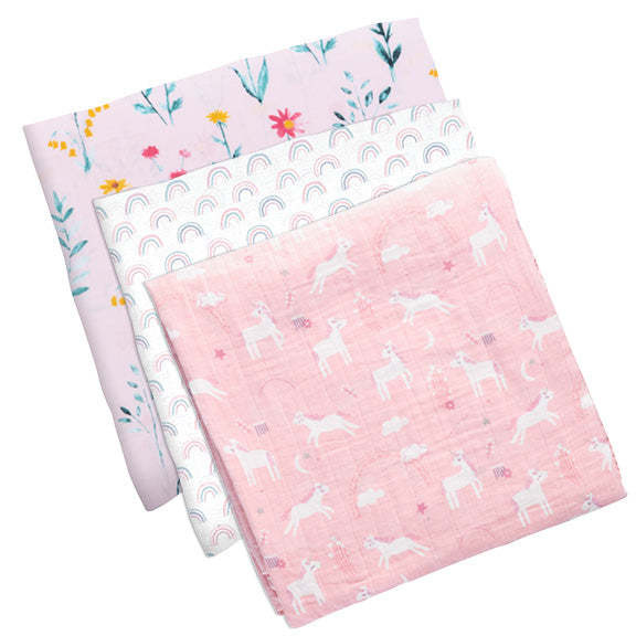 Unicorn muslin blanket set 3 pack
