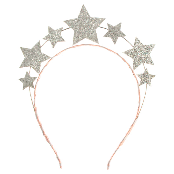 Silver star dress up headband front view