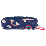 Rainbow all over print pencil pouch front view.