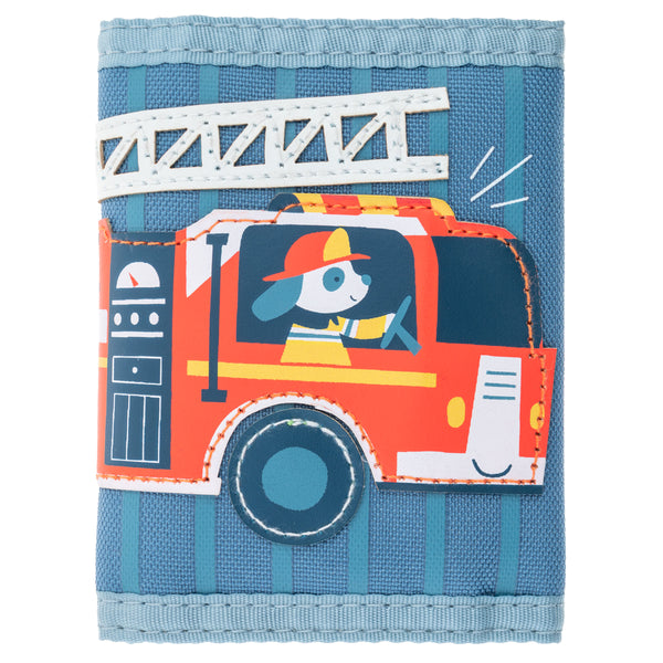 Blue firetruck wallet front view