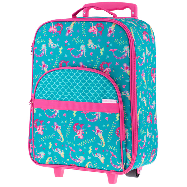 Mermaid all over print luggage back view.