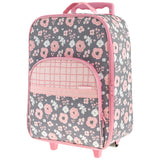Charcoal Flower all over print luggage back view.