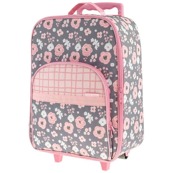 Charcoal Flower all over print luggage back view.
