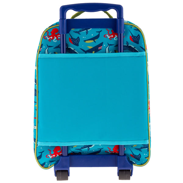 Shark all over print luggage front view. 