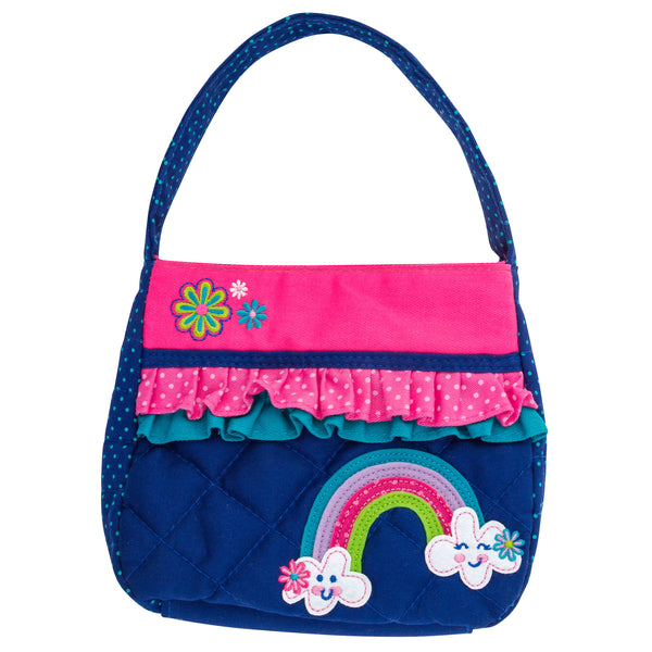 Rainbow quilted purse front view