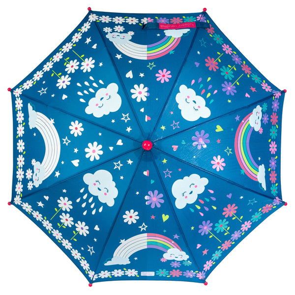 Rainbow color changing umbrella top view.