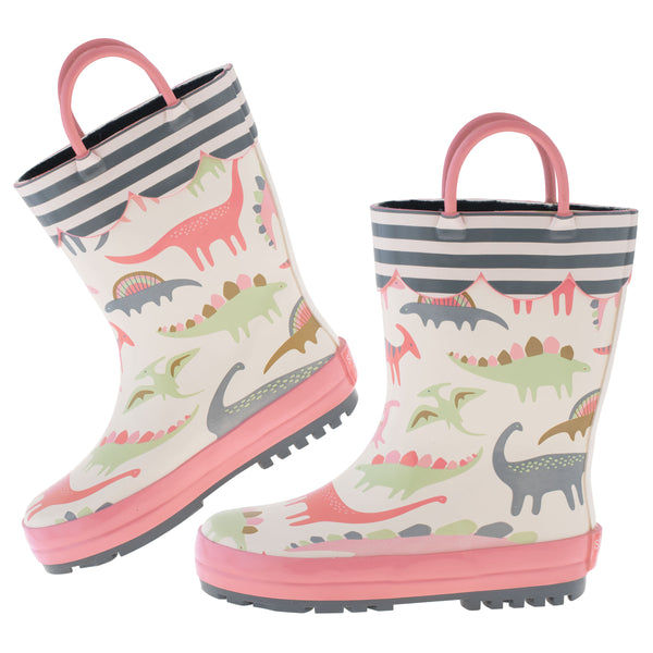 Pink dino rain boots