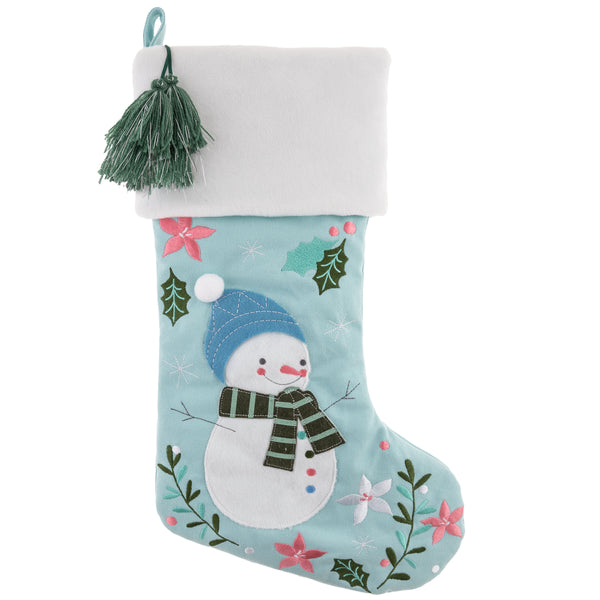 Snowman embroidered stocking front view