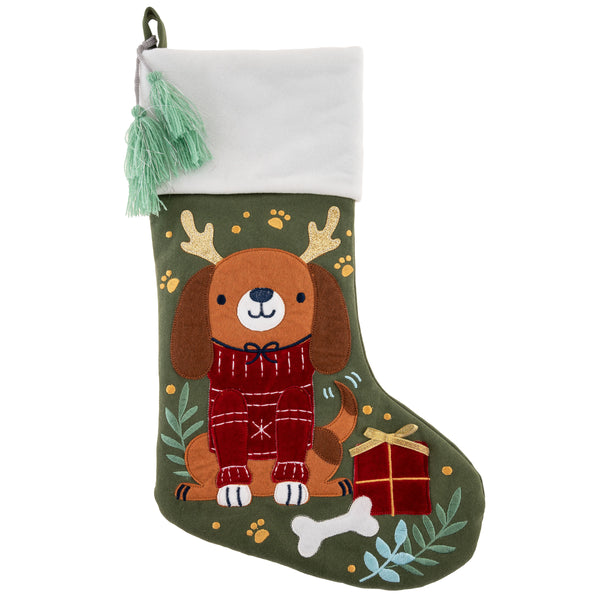 Dog embroidered stocking front view