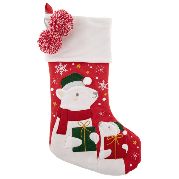 Polar bear embroidered stocking front view