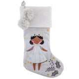 Angel black hair embroidered stocking front view