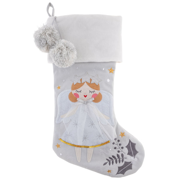 Angel with blonde hair embroidered stocking front view