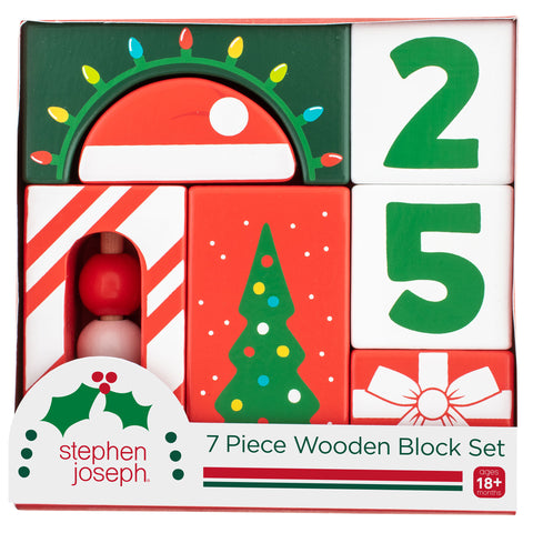 Holiday wooden block set front view