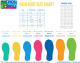 Rain boot size chart.