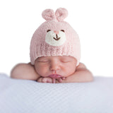 Baby wearing pink bunny chenille baby beanie