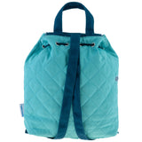 Blue puppy quilted backpack back view