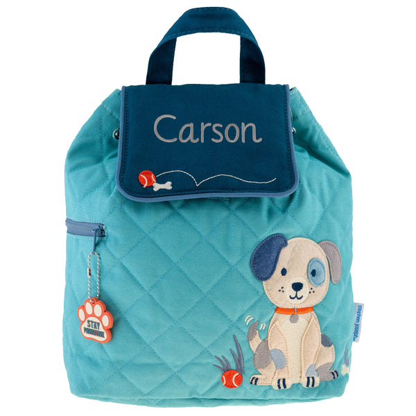 Blue puppy quilted backpack personalized example