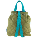 Green train quilted backpack back view