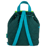 Green dino quilted backpack back view