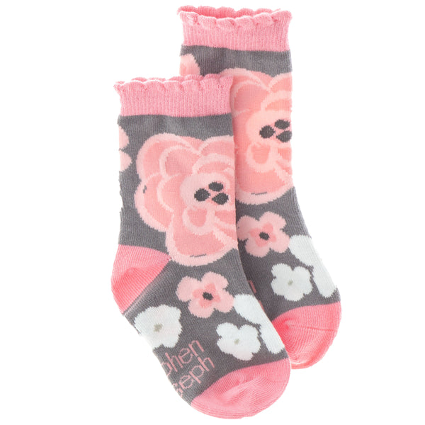 Charcoal flower toddler socks