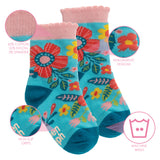 Turquoise floral toddler socks details view