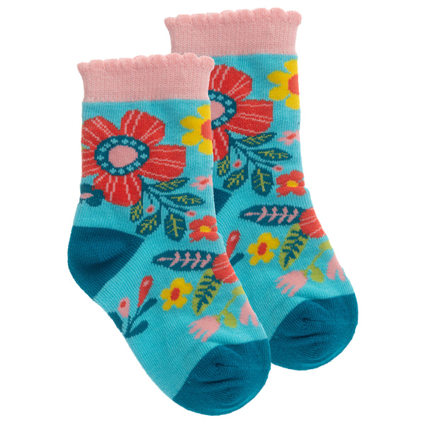 Turquoise floral toddler socks