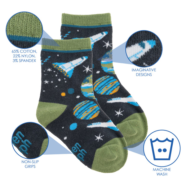Gray space toddler socks details view