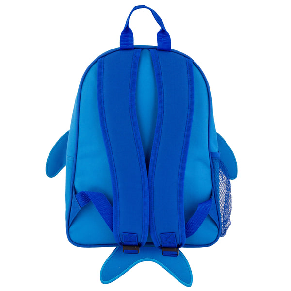 Blue shark sidekick backpack back view