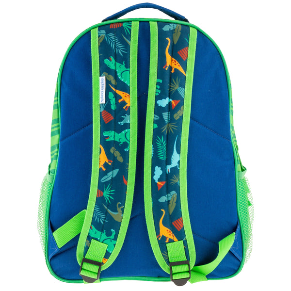 Green dino all over print backpack back view