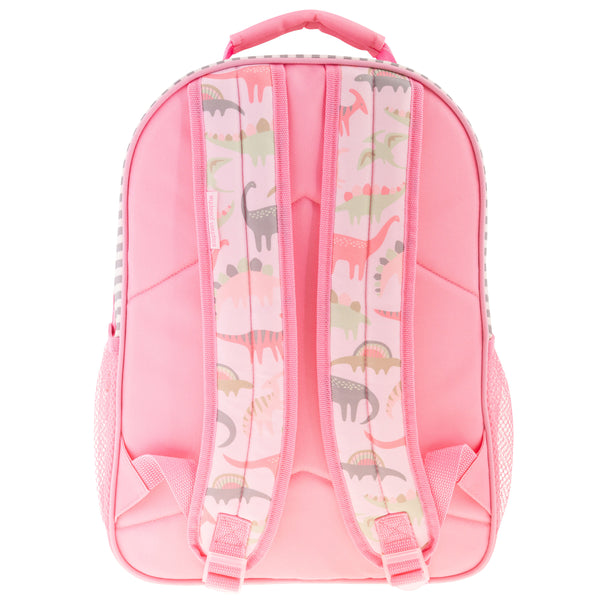 Pink dino all over print backpack back view
