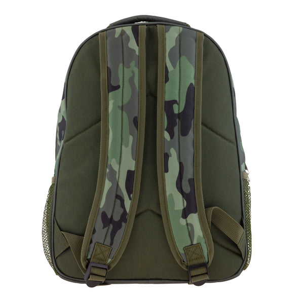 Camo all over print backpack back view