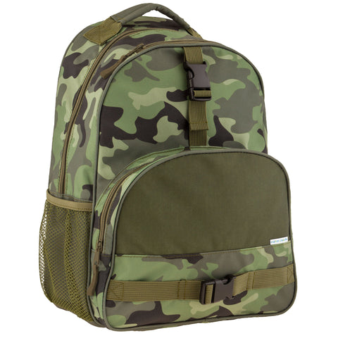 Camo all over print backpack front view
