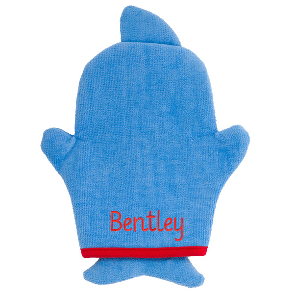 Shark bath mitt personalization example.