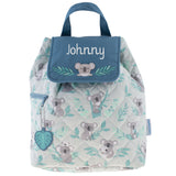 Koala quilted backpack for baby personalization example. 