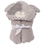 Puppy hooded bath towel for baby packaged view