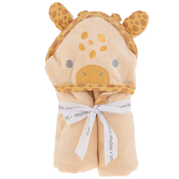 Giraffe hooded bath towel for baby packaged view